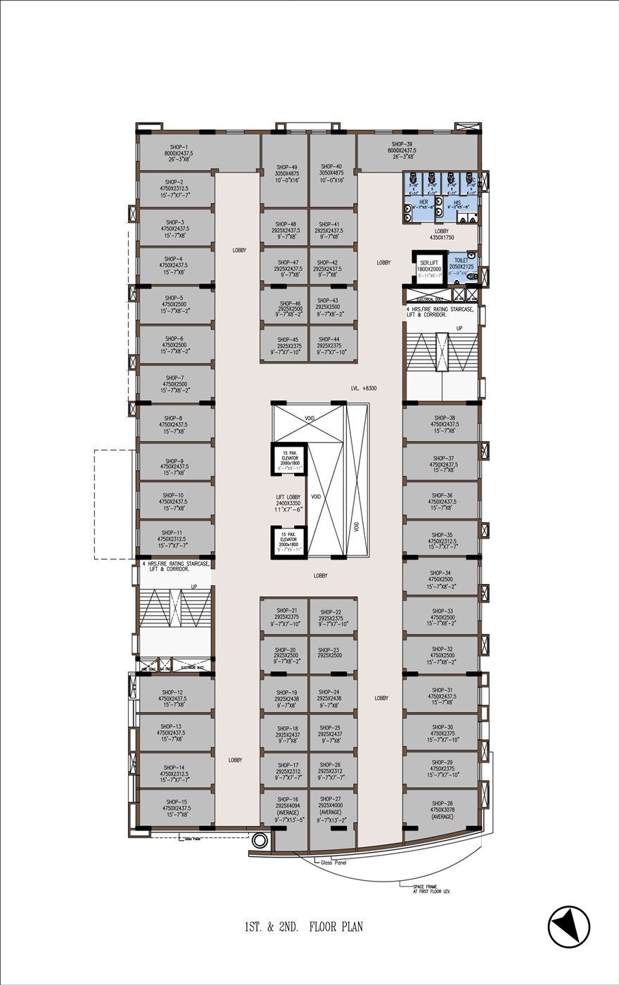 1st and 2nd floor plan of AHVAAN showing 49 retail shops around a central atrium