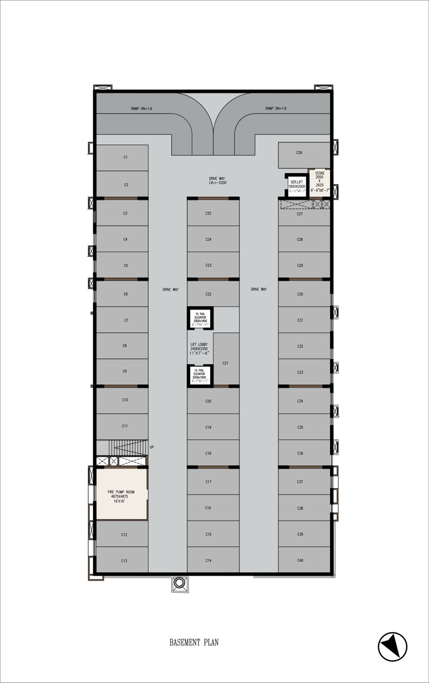 Basement floor plan of AHVAAN showing 40 covered car parking bays
